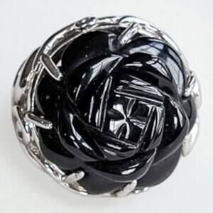 Vintage 925 Silver Carved Black Onyx Rose Ring Size 5.75 Chunky Statement